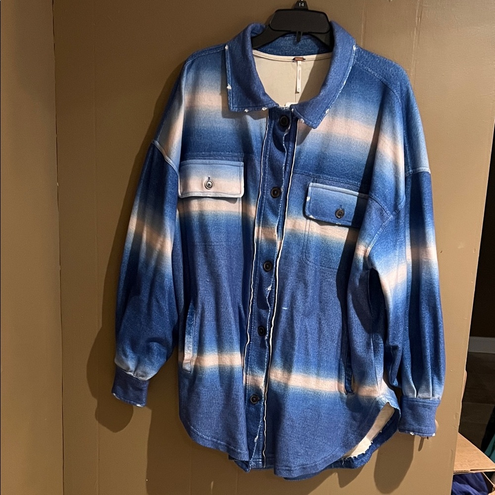 Free People Ruby Shacket in Deep Sea Combo Blue Ombré Sz M. NWT